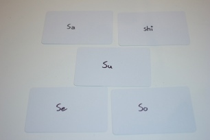 Japanese Katakana flashcards sa-shi-su-se-so romaji side